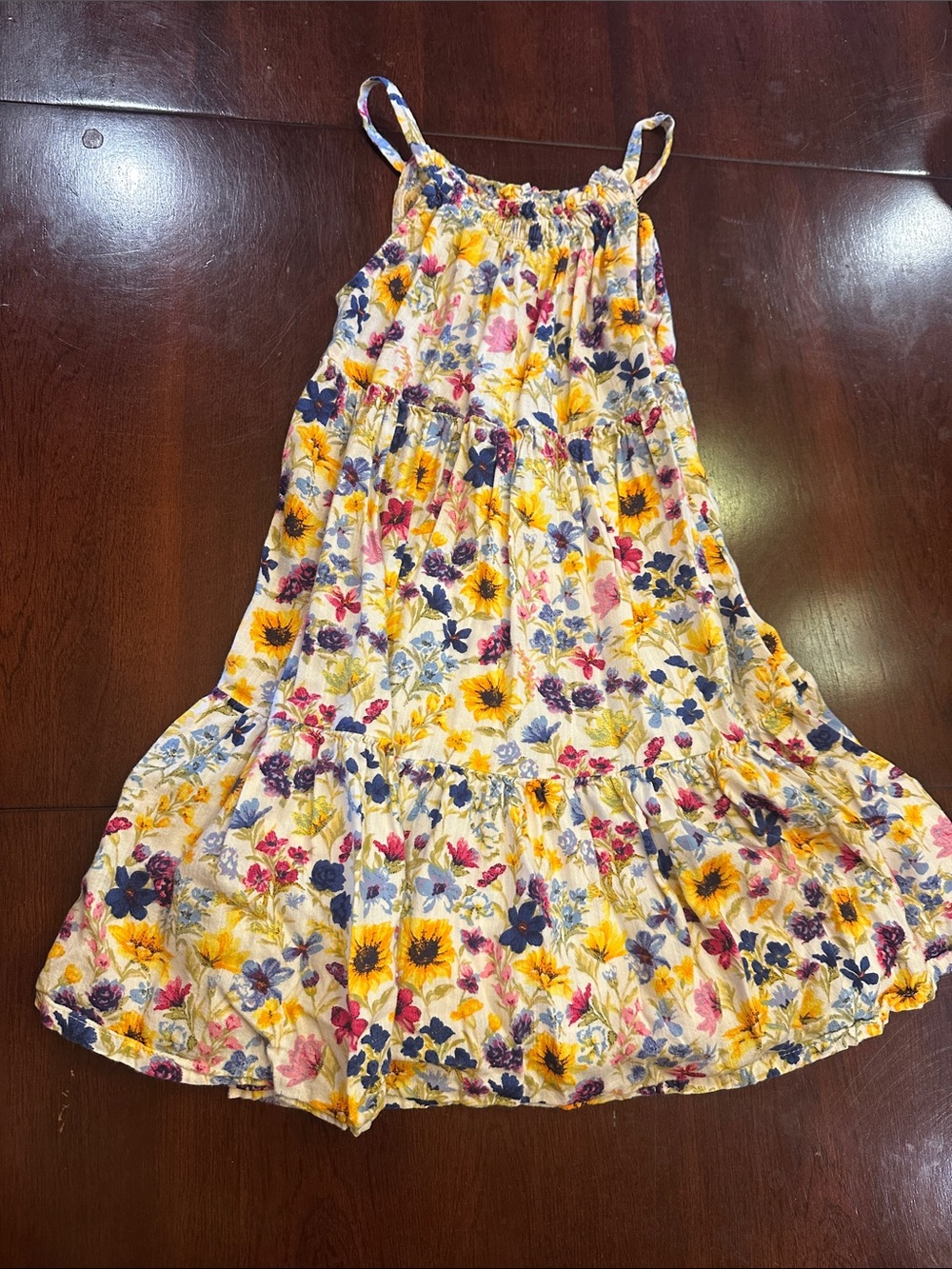 Old Navy Cream Floral Tiered Sundress with Yellow and Blue Flowers